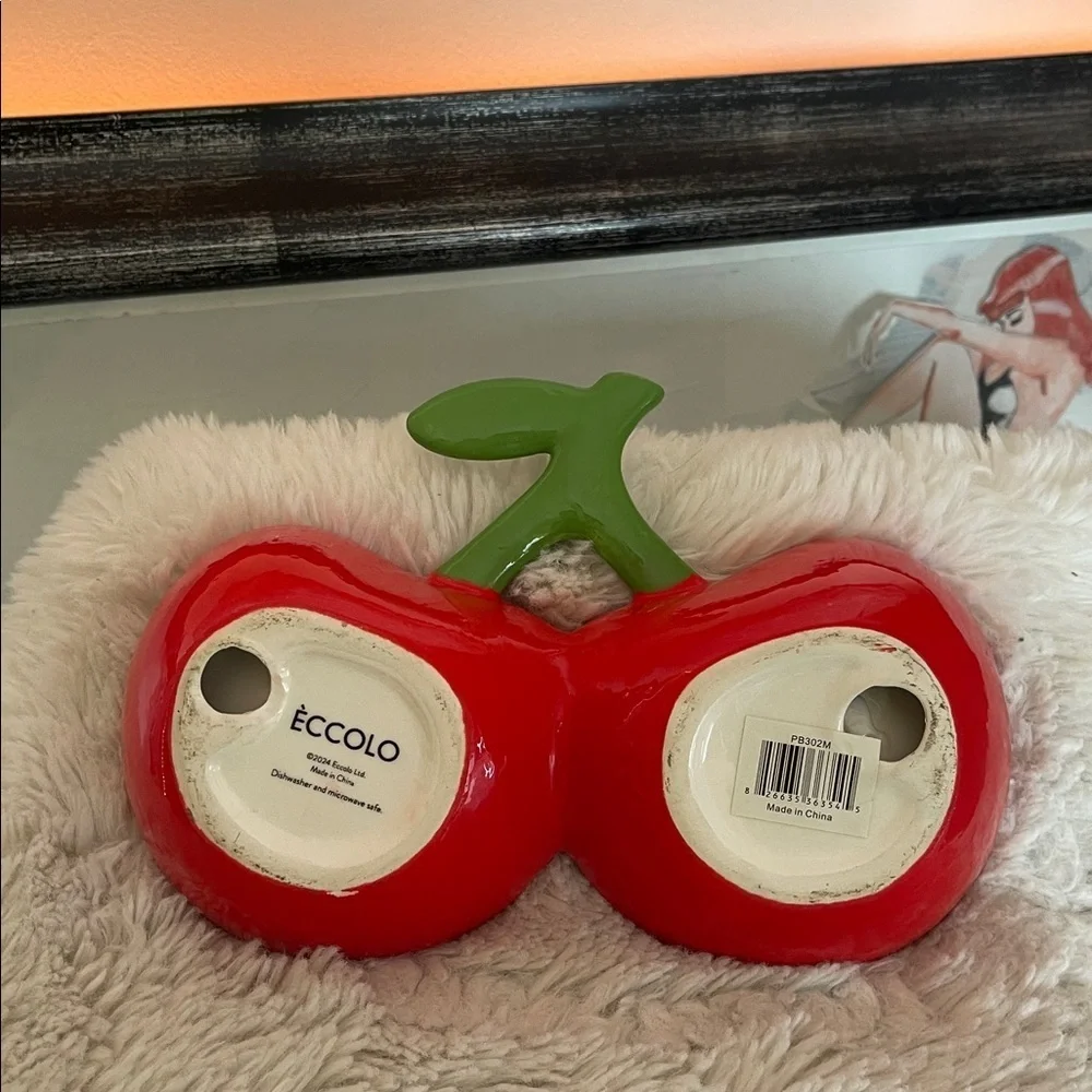 Red Cherry Shaped Ceramic Bowl pet feeder